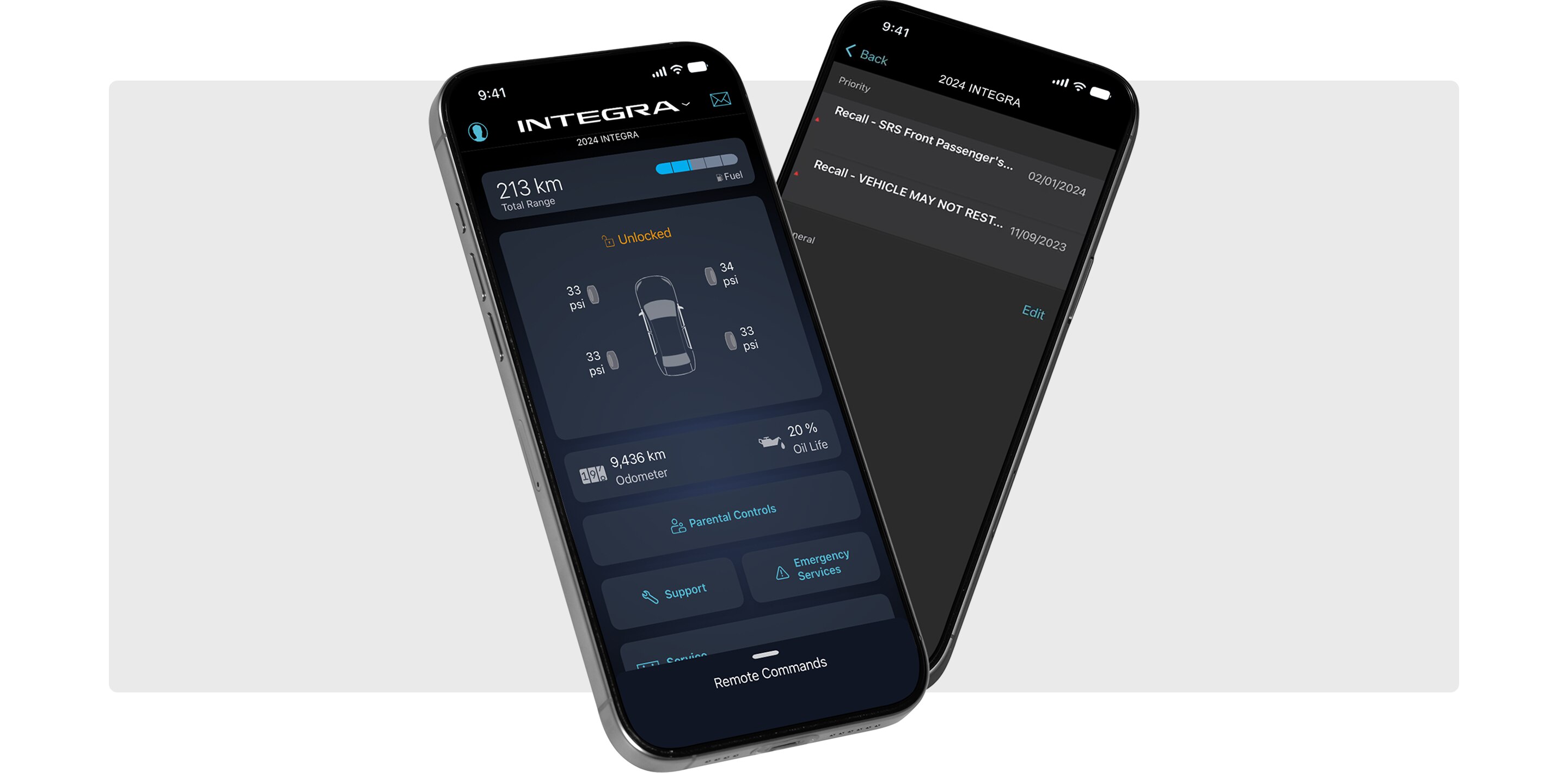 Smartphones depicting the AcuraLink app. 