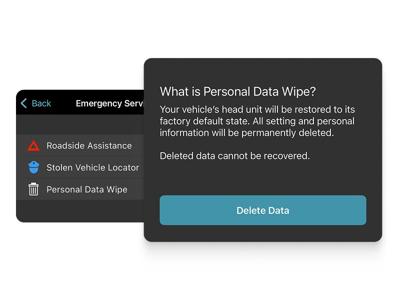 Screencapture of AcuraLink app demonstrating personal data wipe. 