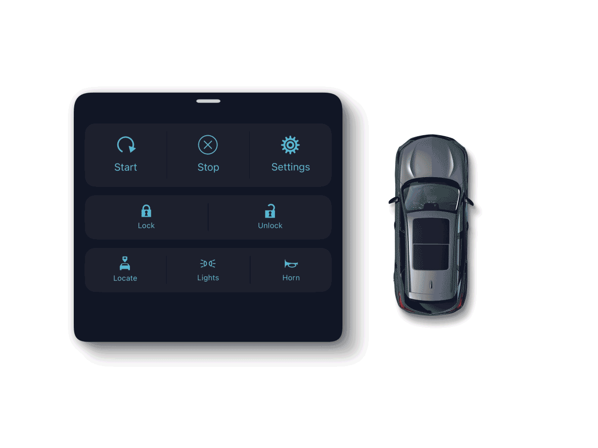 Animation demonstrating the remote start and stop buttons on the AcuraLink app. 