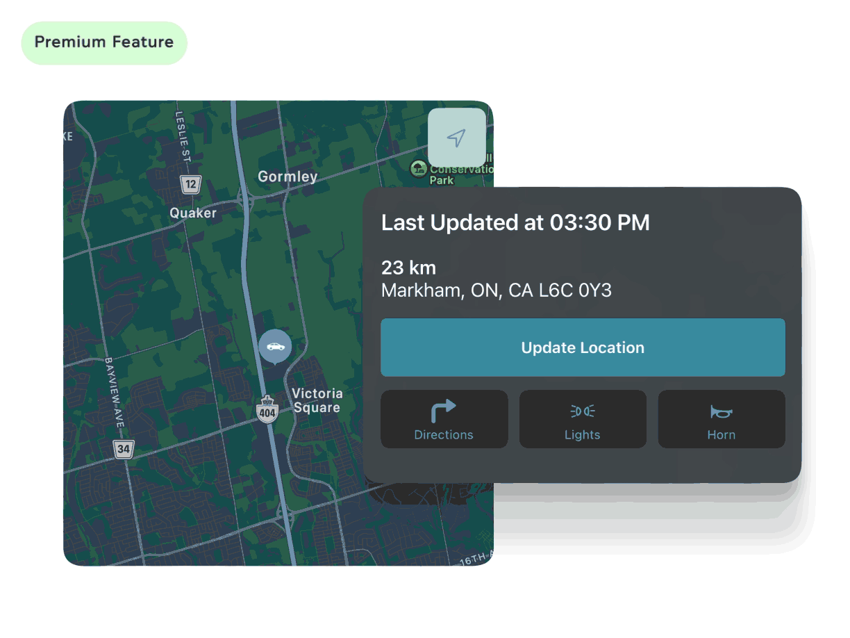 Animation demonstrating the vehicle locator feature on the AcuraLink app. 