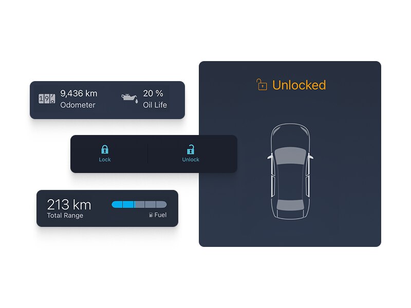 Screencapture of AcuraLink app demonstrating vehicle status attributes. 