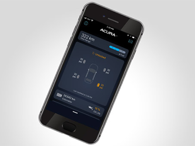 Gros plan d’un téléphone intelligent avec l’interface de l’application AcuraLinkMCaffichée.