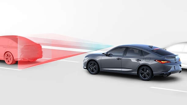 Illustration of rear and side angle of Integra depicting CMBS functions/Vue arrière et latérale de l’Integra montrant les fonctions CMBS