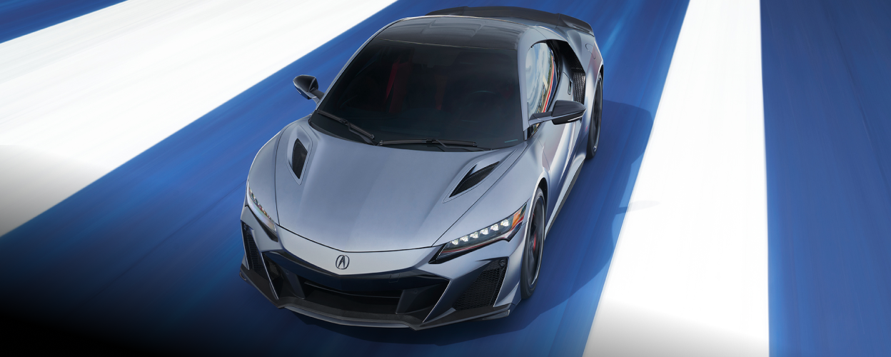 Overhead front view of silver NSX.