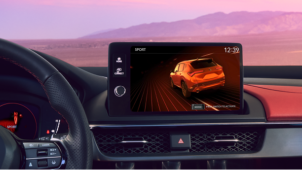 Close-up interior image of dashboard displaying Integrated Dynamics System