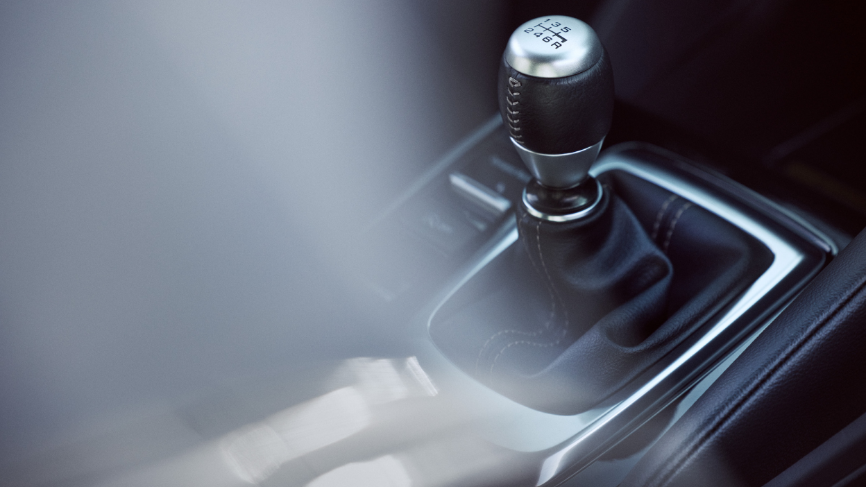 Interior of 2023 Integra showcasing manual 6-Speed transmission shifter
