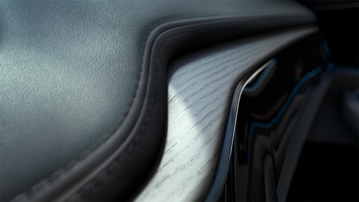 A close-up the stitching and paneling in an MDX interior.