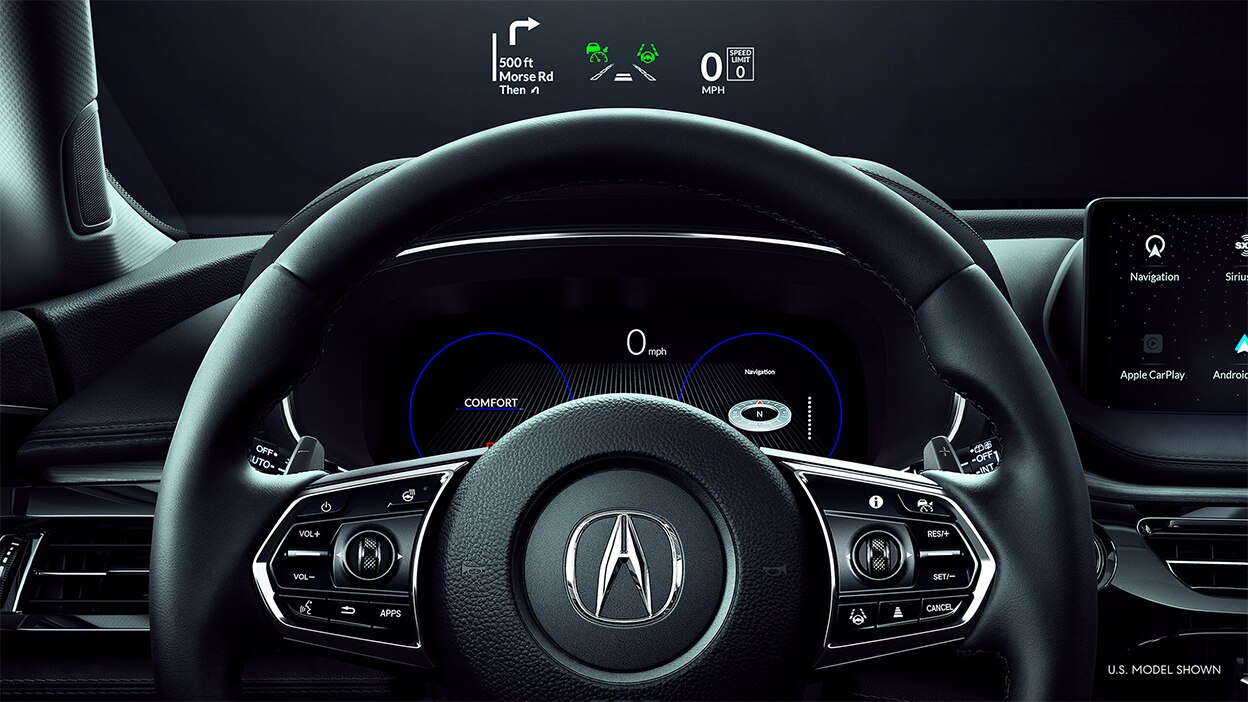 A front view of the steering wheel in an MDX.