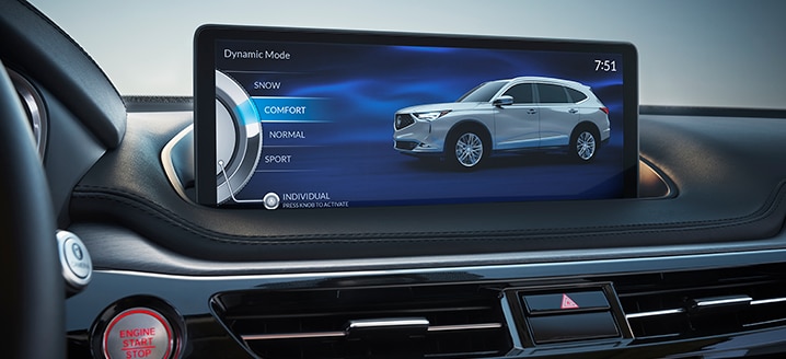 The digital display on the dashboard of an MDX.