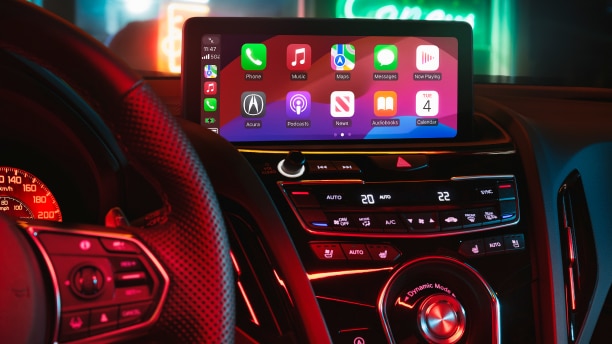 Closeup of HD centre display on its home screen.