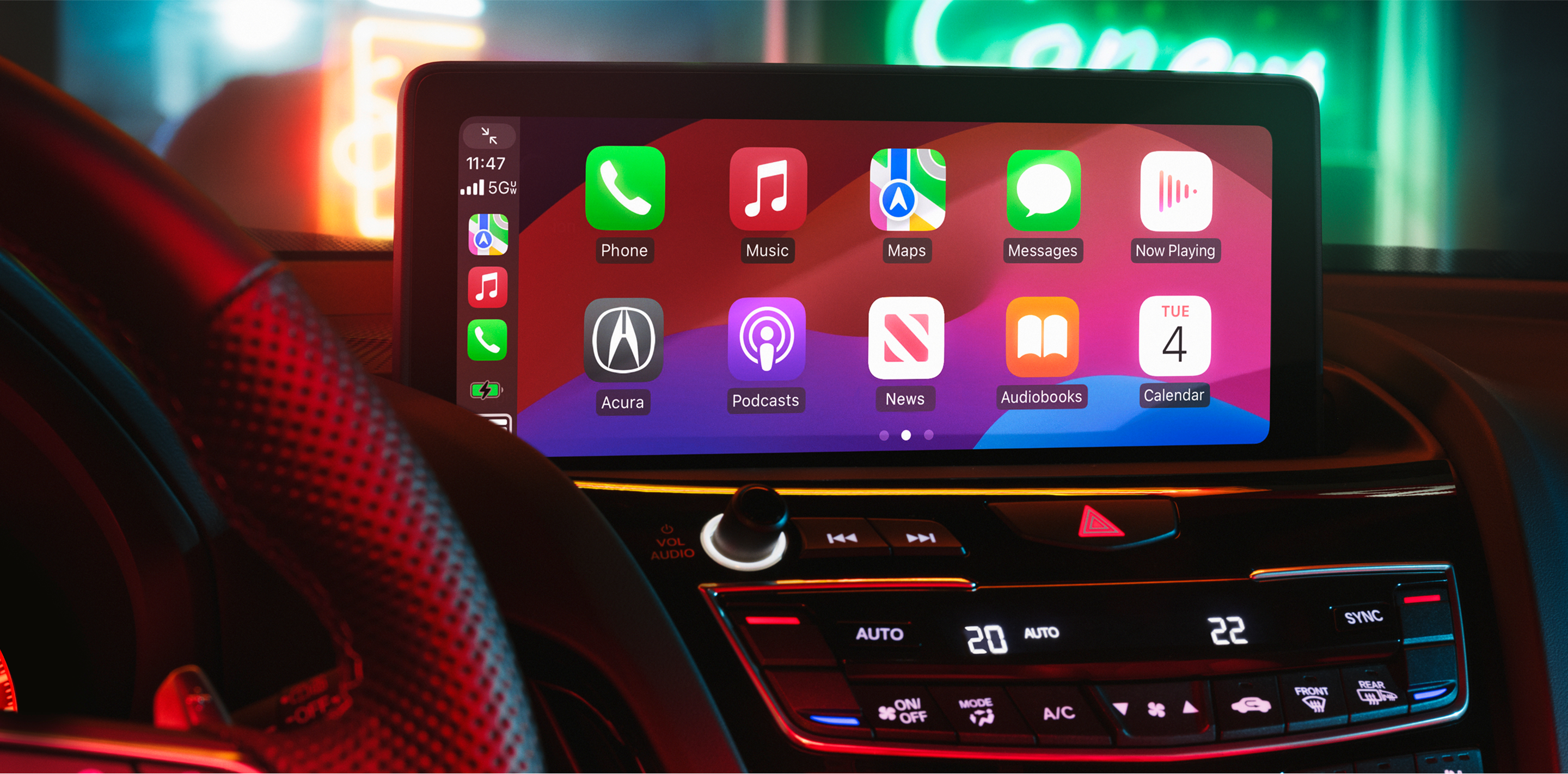 Gros plan de l’affichage central HD sur l’écran d’accueil.