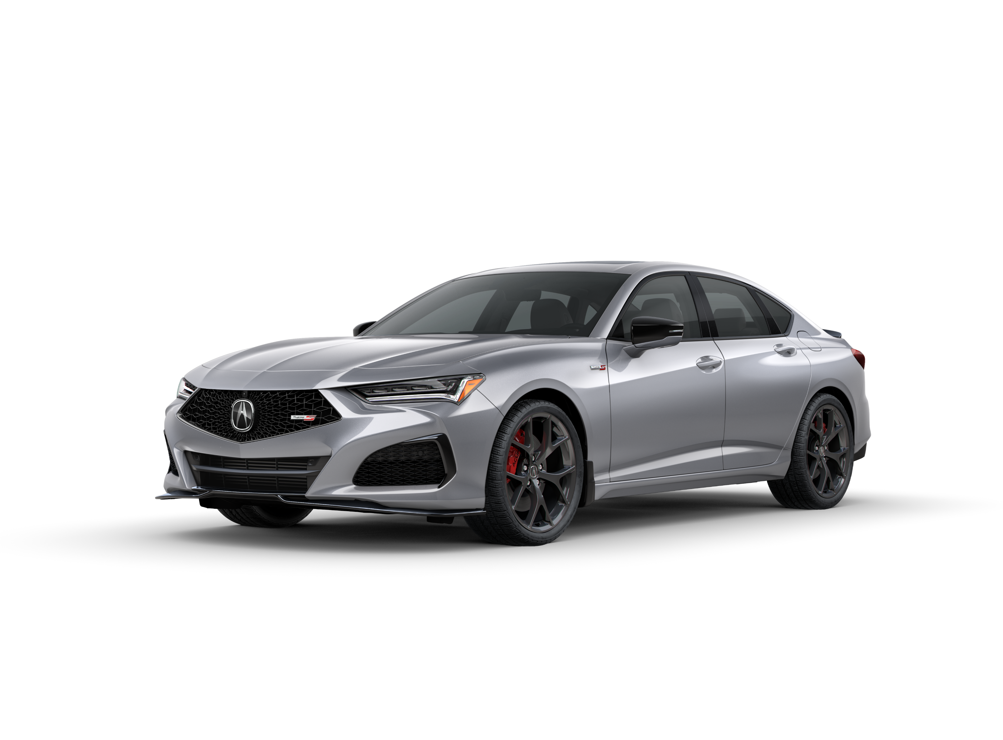 ¾ driver side front facing view of 2025 TLX Type S model in Lunar Silver Metallic colour