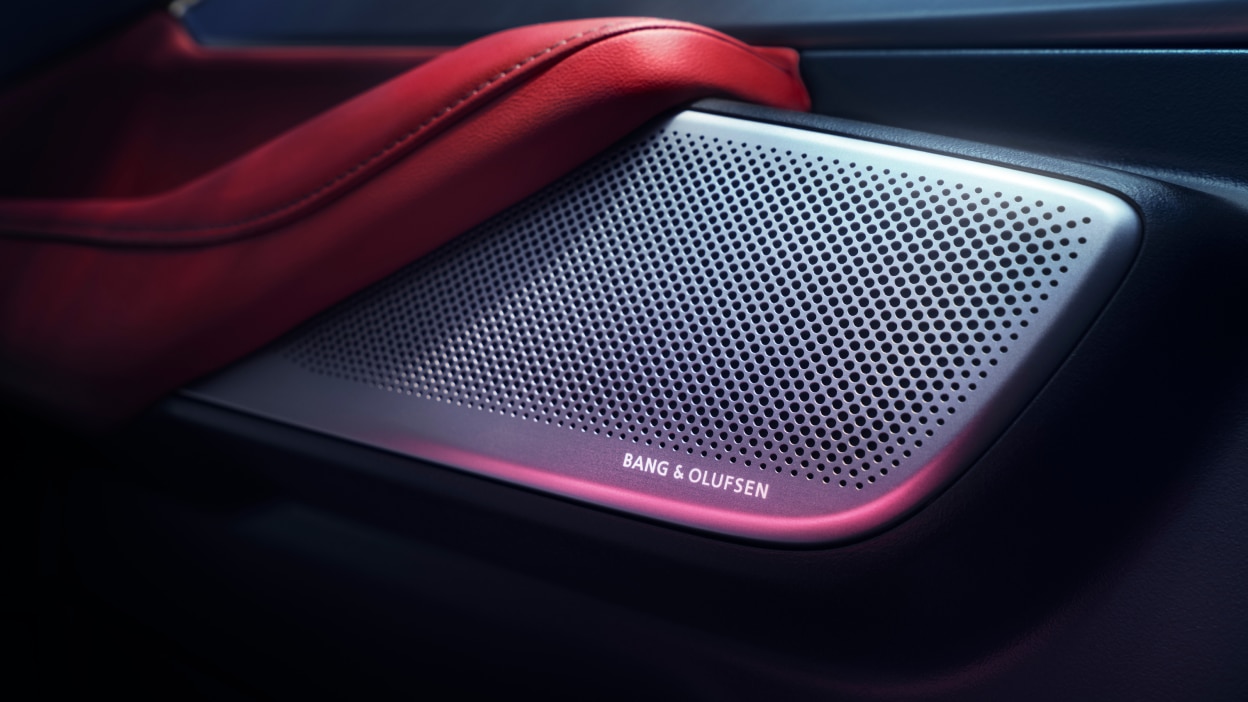 Closeup of Bang & Olufsen speaker.