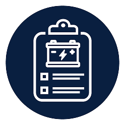 Icône de planchette à pince avec une batterie.