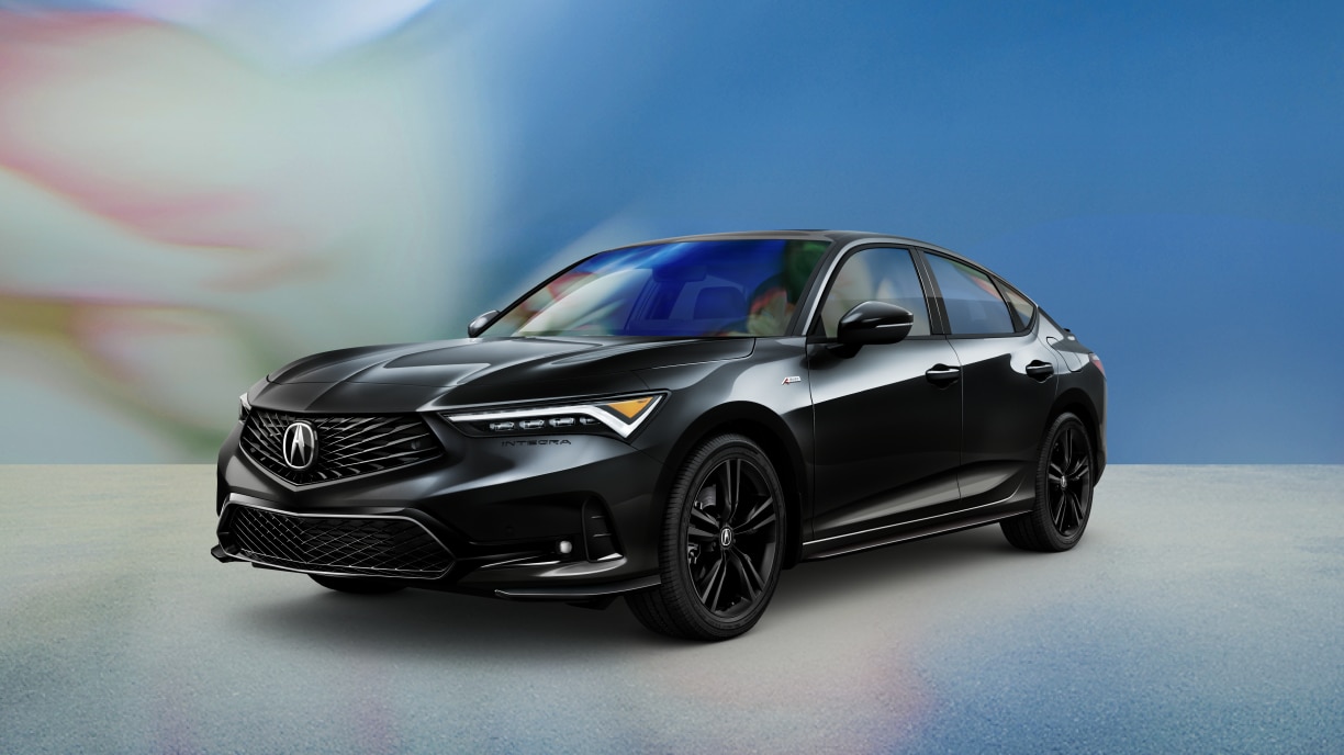 3/4 wide front view of a black Integra