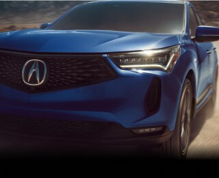 Vue avant de la calandre d'un Acura RDX bleu.